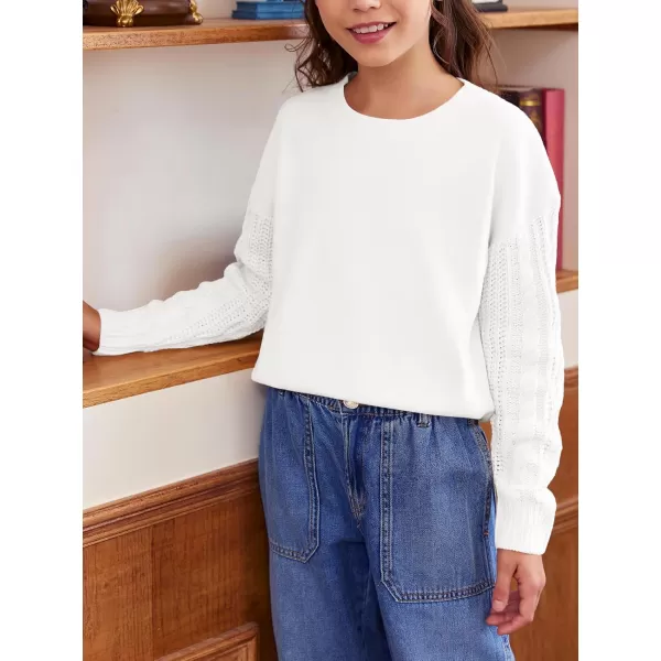 Haloumoning Girl's Crew Neck Sweaters Kids Long Sleeve Drop Shoulder Pullover Cable Knit Chunky Contrast Sweater Tops