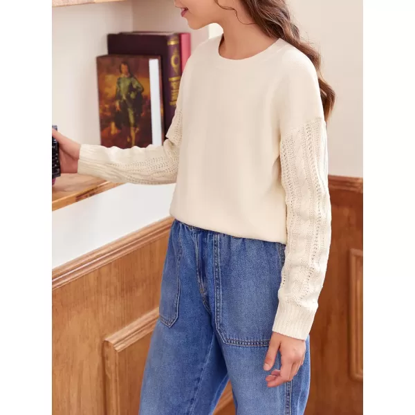 Haloumoning Girl's Crew Neck Sweaters Kids Long Sleeve Drop Shoulder Pullover Cable Knit Chunky Contrast Sweater Tops