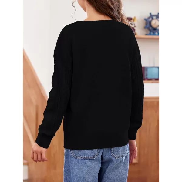 Haloumoning Girl's Crew Neck Sweaters Kids Long Sleeve Drop Shoulder Pullover Cable Knit Chunky Contrast Sweater Tops