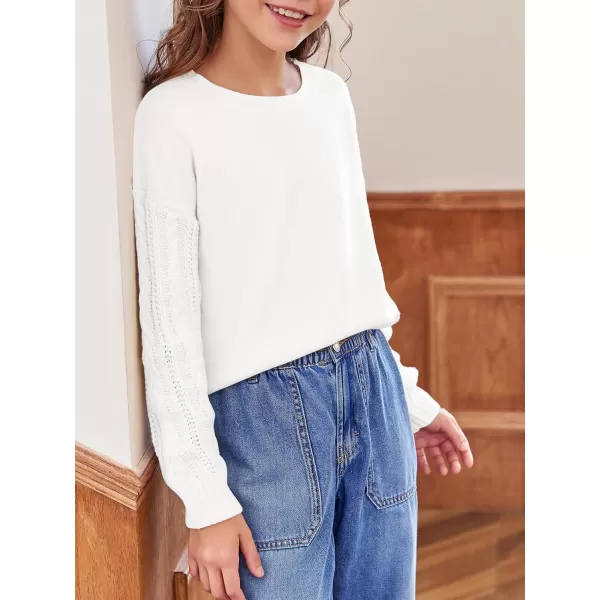 Haloumoning Girl's Crew Neck Sweaters Kids Long Sleeve Drop Shoulder Pullover Cable Knit Chunky Contrast Sweater Tops