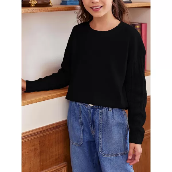 Haloumoning Girl's Crew Neck Sweaters Kids Long Sleeve Drop Shoulder Pullover Cable Knit Chunky Contrast Sweater Tops