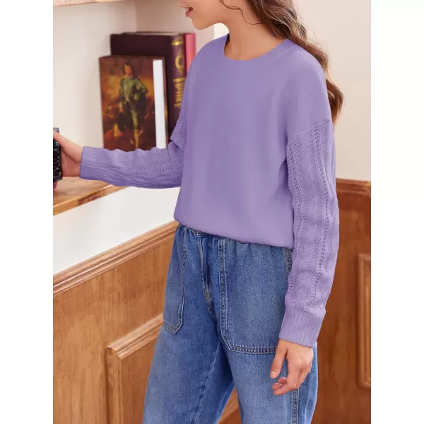 Haloumoning Girl's Crew Neck Sweaters Kids Long Sleeve Drop Shoulder Pullover Cable Knit Chunky Contrast Sweater Tops