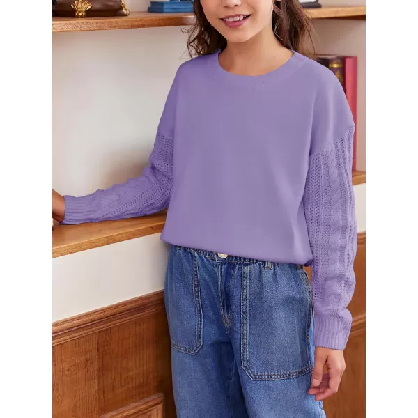 Haloumoning Girl's Crew Neck Sweaters Kids Long Sleeve Drop Shoulder Pullover Cable Knit Chunky Contrast Sweater Tops