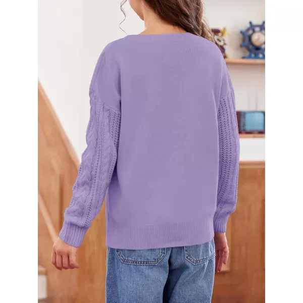 Haloumoning Girl's Crew Neck Sweaters Kids Long Sleeve Drop Shoulder Pullover Cable Knit Chunky Contrast Sweater Tops