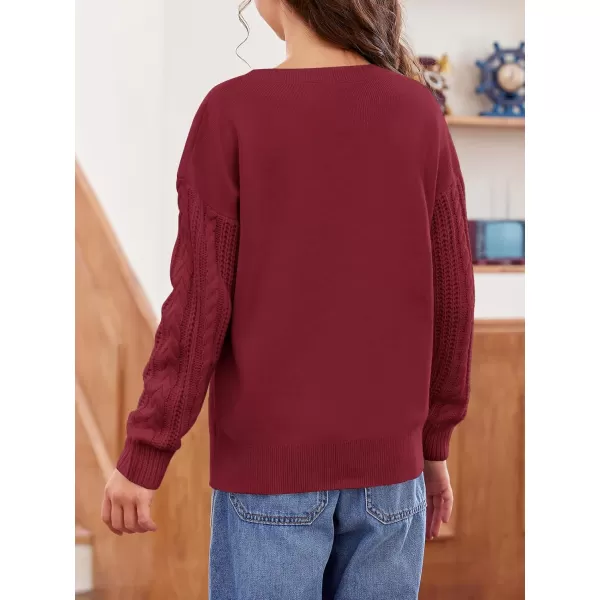Haloumoning Girl's Crew Neck Sweaters Kids Long Sleeve Drop Shoulder Pullover Cable Knit Chunky Contrast Sweater Tops