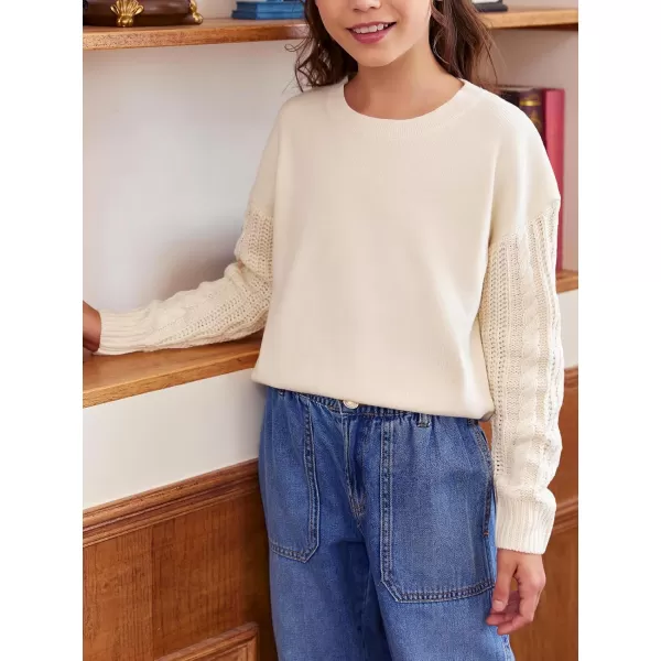 Haloumoning Girl's Crew Neck Sweaters Kids Long Sleeve Drop Shoulder Pullover Cable Knit Chunky Contrast Sweater Tops