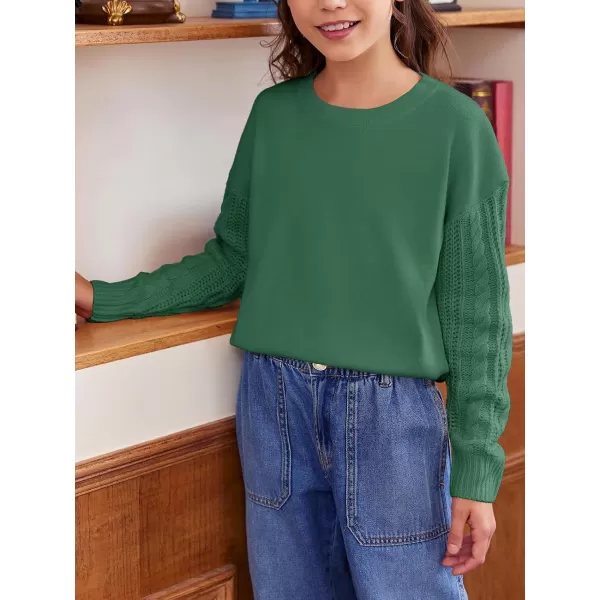 Haloumoning Girl's Crew Neck Sweaters Kids Long Sleeve Drop Shoulder Pullover Cable Knit Chunky Contrast Sweater Tops