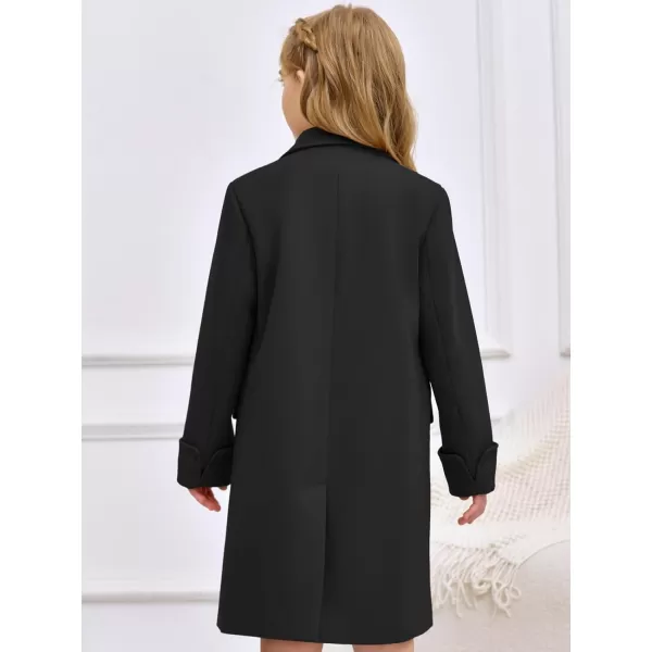 Haloumoning Girls Double Breasted Trench Coat Kids Notch Lapel Long Peacoat with Pockets 5-14 Years