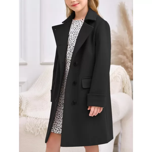 Haloumoning Girls Double Breasted Trench Coat Kids Notch Lapel Long Peacoat with Pockets 5-14 Years