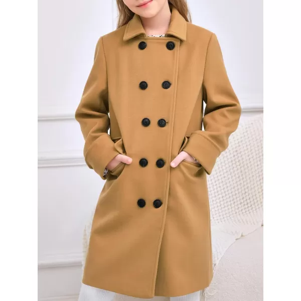 Haloumoning Girls Double Breasted Trench Coat Kids Notch Lapel Long Peacoat with Pockets 5-14 Years