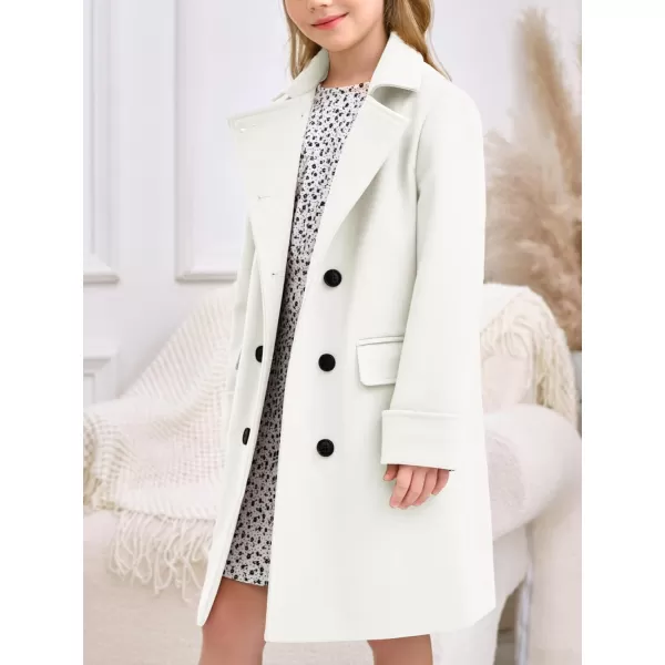 Haloumoning Girls Double Breasted Trench Coat Kids Notch Lapel Long Peacoat with Pockets 5-14 Years