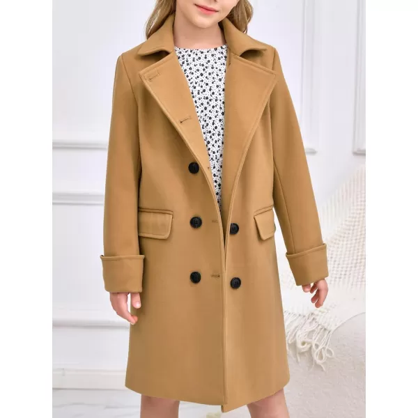 Haloumoning Girls Double Breasted Trench Coat Kids Notch Lapel Long Peacoat with Pockets 5-14 Years