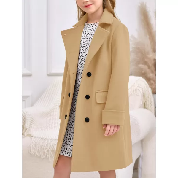 Haloumoning Girls Double Breasted Trench Coat Kids Notch Lapel Long Peacoat with Pockets 5-14 Years