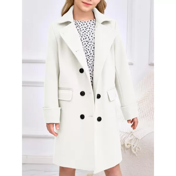 Haloumoning Girls Double Breasted Trench Coat Kids Notch Lapel Long Peacoat with Pockets 5-14 Years