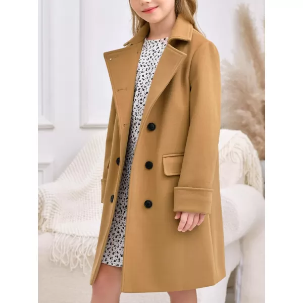 Haloumoning Girls Double Breasted Trench Coat Kids Notch Lapel Long Peacoat with Pockets 5-14 Years