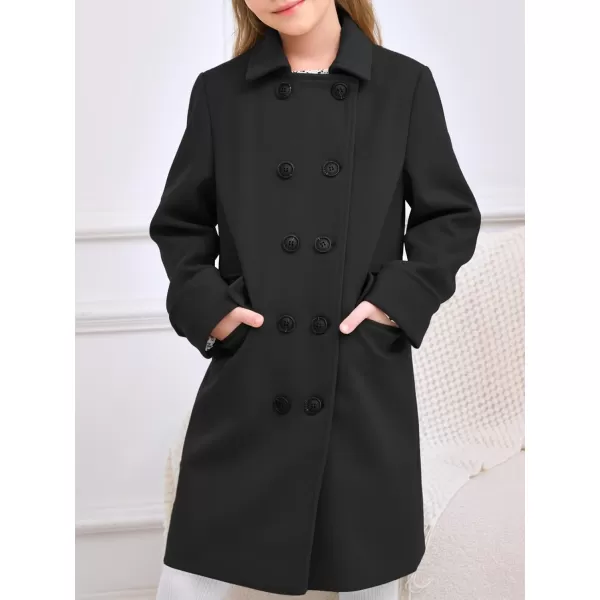 Haloumoning Girls Double Breasted Trench Coat Kids Notch Lapel Long Peacoat with Pockets 5-14 Years