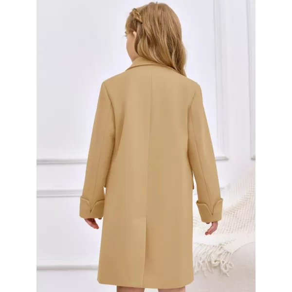 Haloumoning Girls Double Breasted Trench Coat Kids Notch Lapel Long Peacoat with Pockets 5-14 Years