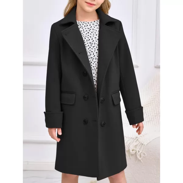Haloumoning Girls Double Breasted Trench Coat Kids Notch Lapel Long Peacoat with Pockets 5-14 Years