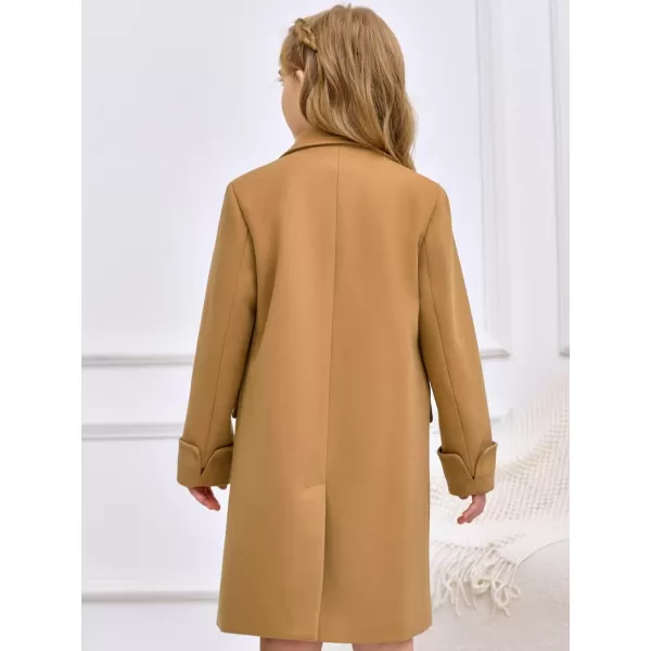 Haloumoning Girls Double Breasted Trench Coat Kids Notch Lapel Long Peacoat with Pockets 5-14 Years