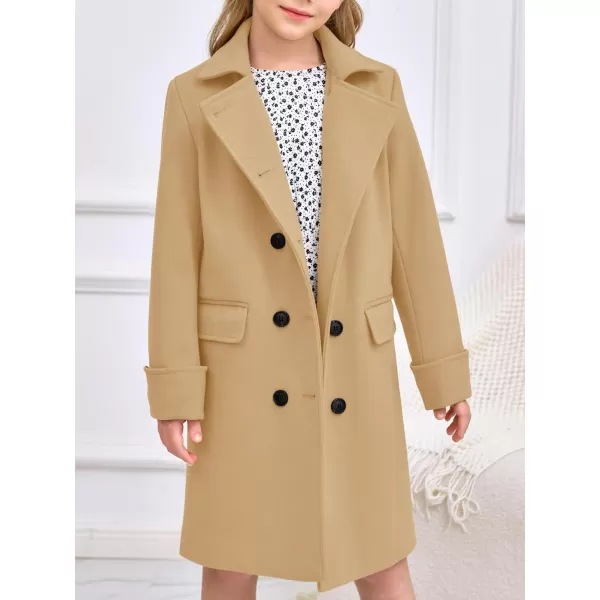 Haloumoning Girls Double Breasted Trench Coat Kids Notch Lapel Long Peacoat with Pockets 5-14 Years