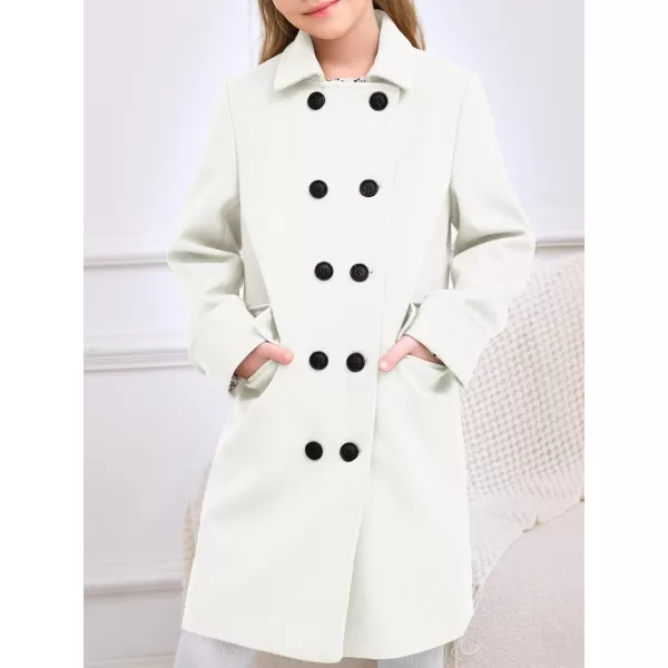 Haloumoning Girls Double Breasted Trench Coat Kids Notch Lapel Long Peacoat with Pockets 5-14 Years