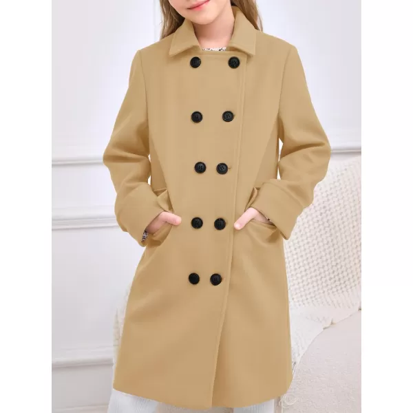 Haloumoning Girls Double Breasted Trench Coat Kids Notch Lapel Long Peacoat with Pockets 5-14 Years