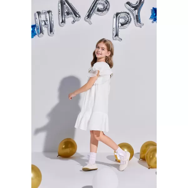Haloumoning Girls Elegant Ruffle Sleeve Chiffon A-Line Swing Wedding Party Dress 4-14 Years