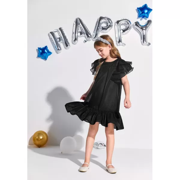 Haloumoning Girls Elegant Ruffle Sleeve Chiffon A-Line Swing Wedding Party Dress 4-14 Years
