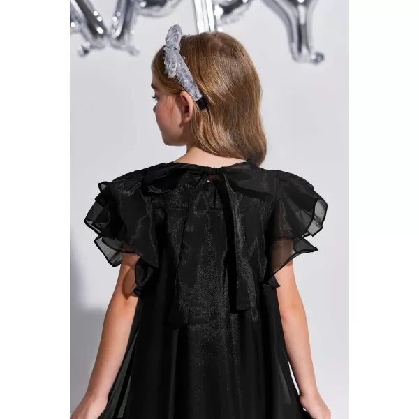 Haloumoning Girls Elegant Ruffle Sleeve Chiffon A-Line Swing Wedding Party Dress 4-14 Years