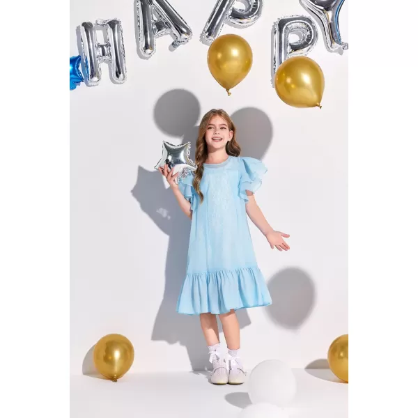 Haloumoning Girls Elegant Ruffle Sleeve Chiffon A-Line Swing Wedding Party Dress 4-14 Years
