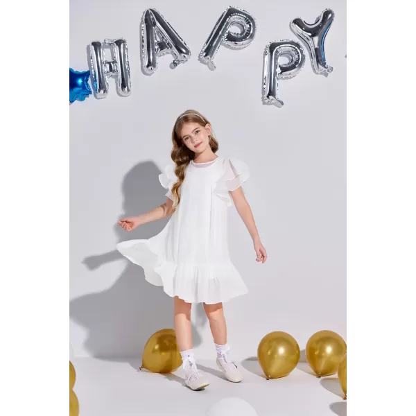 Haloumoning Girls Elegant Ruffle Sleeve Chiffon A-Line Swing Wedding Party Dress 4-14 Years