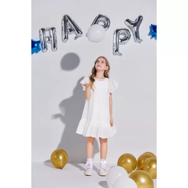 Haloumoning Girls Elegant Ruffle Sleeve Chiffon A-Line Swing Wedding Party Dress 4-14 Years