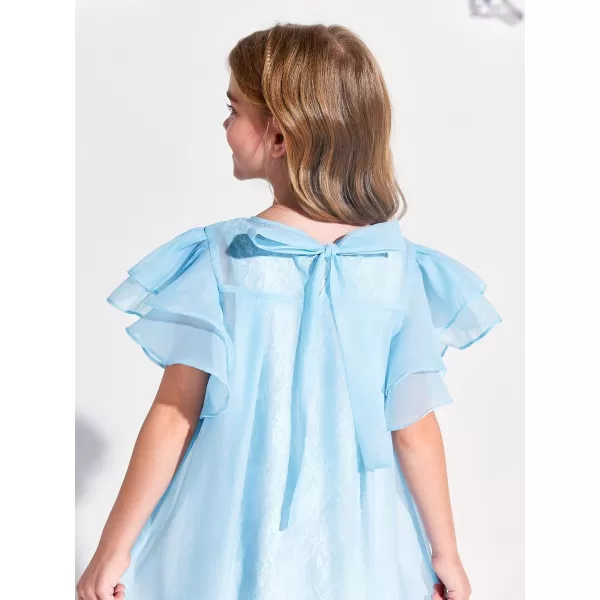 Haloumoning Girls Elegant Ruffle Sleeve Chiffon A-Line Swing Wedding Party Dress 4-14 Years