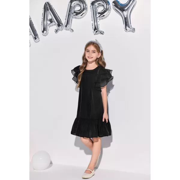 Haloumoning Girls Elegant Ruffle Sleeve Chiffon A-Line Swing Wedding Party Dress 4-14 Years