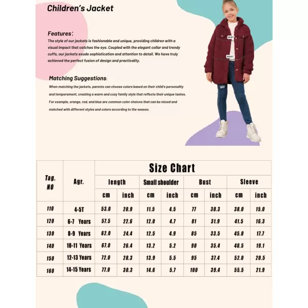 Haloumoning Girls Fuzzy Fleece Jacket Casual Button Down Sherpa Overcoat Faux Fur Jackets Outwear 4-15 Years