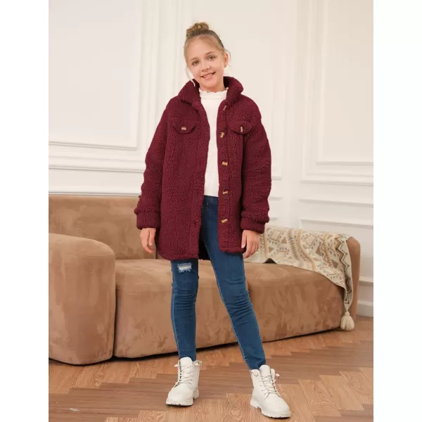 Haloumoning Girls Fuzzy Fleece Jacket Casual Button Down Sherpa Overcoat Faux Fur Jackets Outwear 4-15 Years