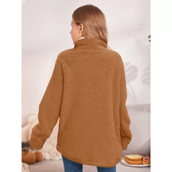 Haloumoning Girls Fuzzy Fleece Jacket Casual Button Down Sherpa Overcoat Faux Fur Jackets Outwear 4-15 Years