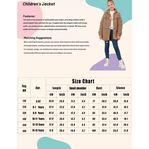Haloumoning Girls Fuzzy Fleece Jacket Casual Button Down Sherpa Overcoat Faux Fur Jackets Outwear 4-15 Years