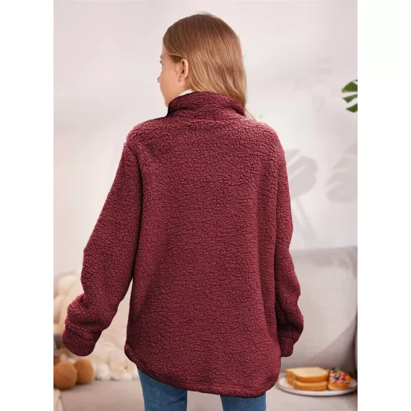 Haloumoning Girls Fuzzy Fleece Jacket Casual Button Down Sherpa Overcoat Faux Fur Jackets Outwear 4-15 Years