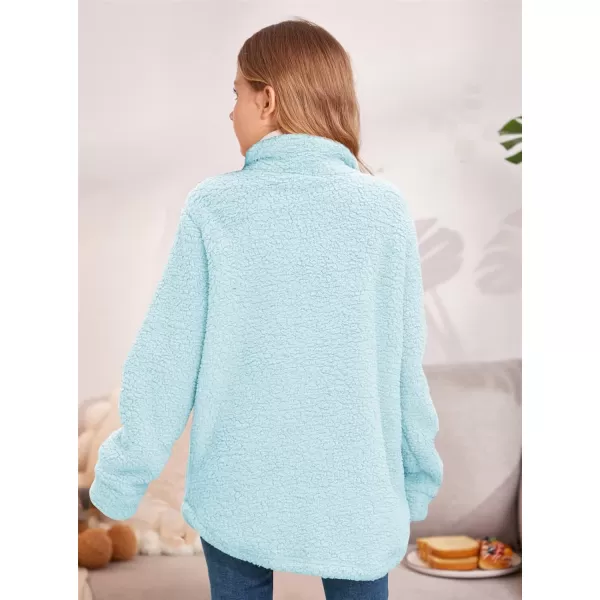 Haloumoning Girls Fuzzy Fleece Jacket Casual Button Down Sherpa Overcoat Faux Fur Jackets Outwear 4-15 Years