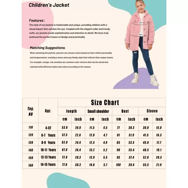 Haloumoning Girls Fuzzy Fleece Jacket Casual Button Down Sherpa Overcoat Faux Fur Jackets Outwear 4-15 Years