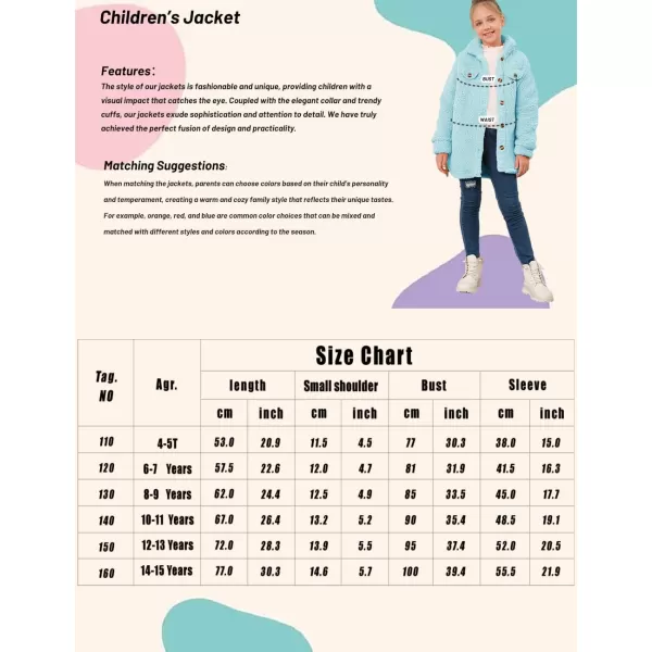 Haloumoning Girls Fuzzy Fleece Jacket Casual Button Down Sherpa Overcoat Faux Fur Jackets Outwear 4-15 Years