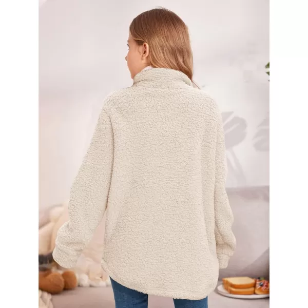 Haloumoning Girls Fuzzy Fleece Jacket Casual Button Down Sherpa Overcoat Faux Fur Jackets Outwear 4-15 Years
