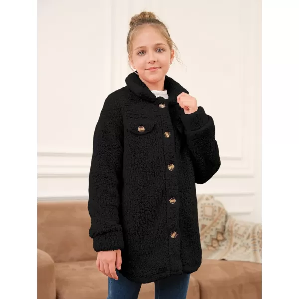 Haloumoning Girls Fuzzy Fleece Jacket Casual Button Down Sherpa Overcoat Faux Fur Jackets Outwear 4-15 Years