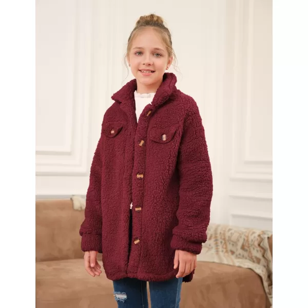 Haloumoning Girls Fuzzy Fleece Jacket Casual Button Down Sherpa Overcoat Faux Fur Jackets Outwear 4-15 Years