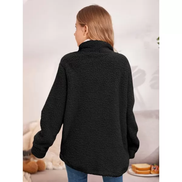 Haloumoning Girls Fuzzy Fleece Jacket Casual Button Down Sherpa Overcoat Faux Fur Jackets Outwear 4-15 Years