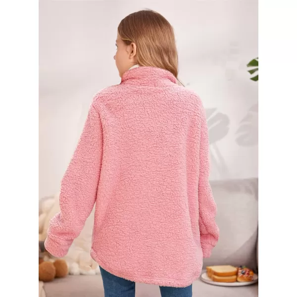 Haloumoning Girls Fuzzy Fleece Jacket Casual Button Down Sherpa Overcoat Faux Fur Jackets Outwear 4-15 Years