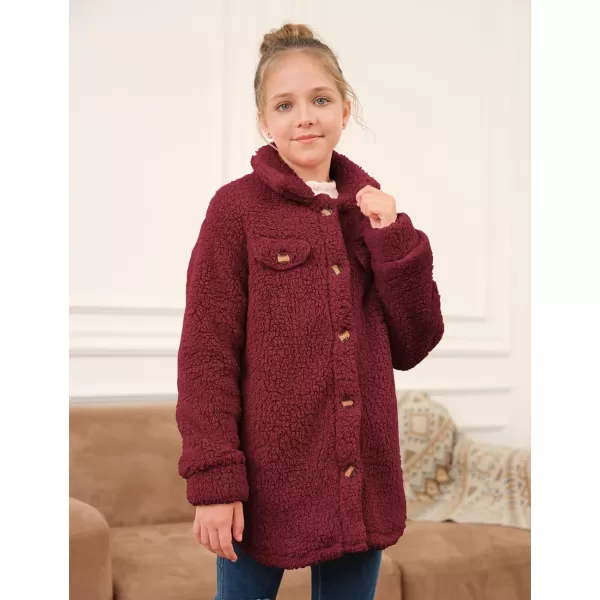 Haloumoning Girls Fuzzy Fleece Jacket Casual Button Down Sherpa Overcoat Faux Fur Jackets Outwear 4-15 Years