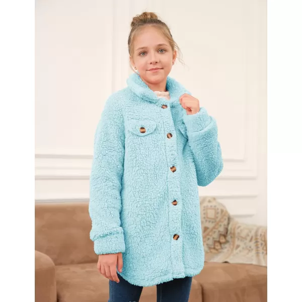 Haloumoning Girls Fuzzy Fleece Jacket Casual Button Down Sherpa Overcoat Faux Fur Jackets Outwear 4-15 Years