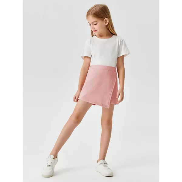 Haloumoning Girls High Waist Wrap Skorts Summer 2 in 1 Running Mini Slit Hem Skort Shorts 5-14Y